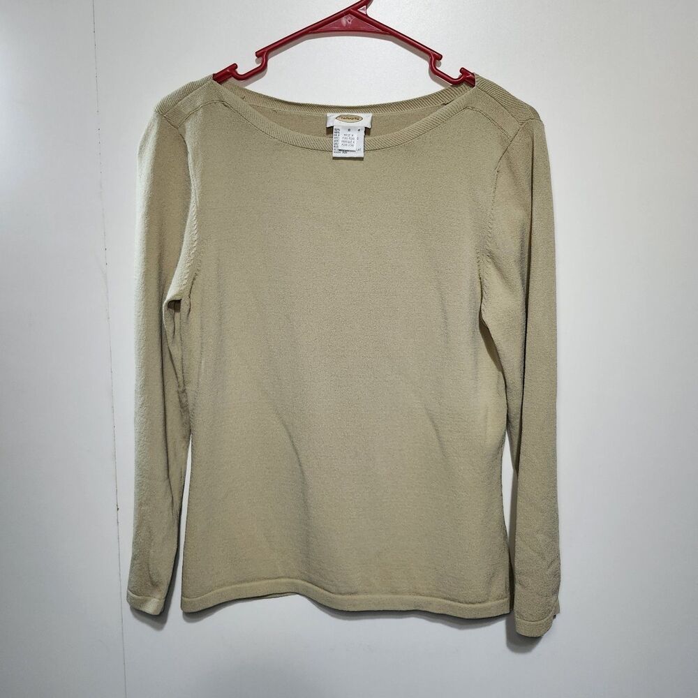 Talbots Beige Women's Blouse Small Rayon Nylon One-Button Sleeve Top